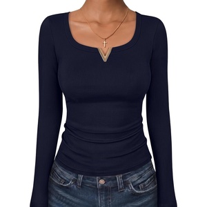 image:imageANRABESS Womens Long Sleeve Scoop Neck V Notch Tops  Ribbed Knit Slim Fit Shirts Comfy Soft Stretch Breathable Tee Basic Casual Daily Wear Work Travel Fall Winter Spring LayerNavy Blue