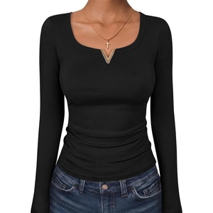image:imageANRABESS Womens Long Sleeve Scoop Neck V Notch Tops  Ribbed Knit Slim Fit Shirts Comfy Soft Stretch Breathable Tee Basic Casual Daily Wear Work Travel Fall Winter Spring LayerBlack