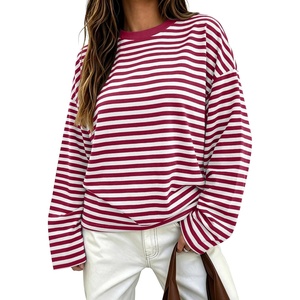 image:imageANRABESS Womens Long Sleeve Shirts Oversized Striped Tops  Soft Breathable LightweightLooseFit Crewneck TeeY2K Cute CasualWorkout School Preppy OutfitsFall Spring TransitionRed White Stripe