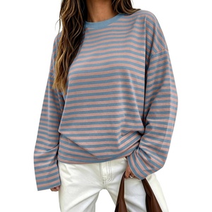 image:imageANRABESS Womens Long Sleeve Shirts Oversized Striped Tops  Soft Breathable LightweightLooseFit Crewneck TeeY2K Cute CasualWorkout School Preppy OutfitsFall Spring TransitionBlue Pink Stripe