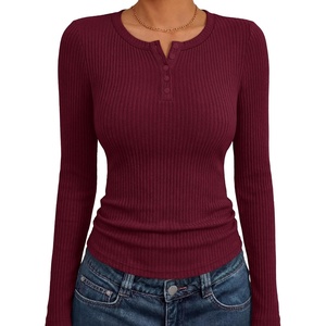 image:imageANRABESS Womens Long Sleeve Shirts Ribbed Henley Top  Slim Fitted Tee Soft Comfy Business Casual 0ffice Work Outfits Going Out Daily Wear Fall Spring Transition ClothingBurgundy
