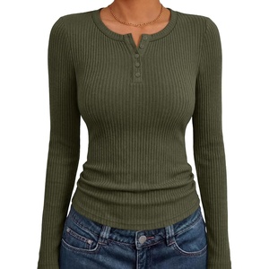 image:imageANRABESS Womens Long Sleeve Shirts Ribbed Henley Top  Slim Fitted Tee Soft Comfy Business Casual 0ffice Work Outfits Going Out Daily Wear Fall Spring Transition ClothingArmy Green