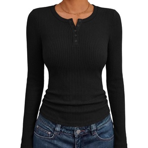 image:imageANRABESS Womens Long Sleeve Shirts Ribbed Henley Top  Slim Fitted Tee Soft Comfy Business Casual 0ffice Work Outfits Going Out Daily Wear Fall Spring Transition ClothingBlack