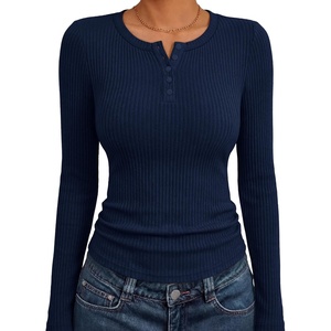 image:imageANRABESS Womens Long Sleeve Shirts Ribbed Henley Top  Slim Fitted Tee Soft Comfy Business Casual 0ffice Work Outfits Going Out Daily Wear Fall Spring Transition ClothingNavy Blue