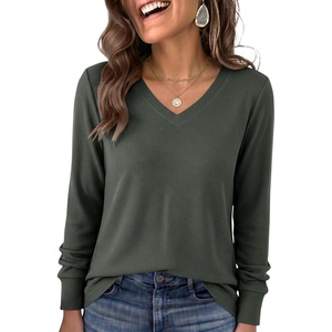 image:imageANRABESS Womens Long Sleeve V Neck Waffle Knit Shirts  Dressy Casual Tunic Tops Soft Comfortable Loose Fit Basic Tees Travel Work Daily Wear Fall Spring Winter BlouseArmy Green