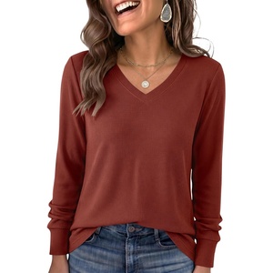 image:imageANRABESS Womens Long Sleeve V Neck Waffle Knit Shirts  Dressy Casual Tunic Tops Soft Comfortable Loose Fit Basic Tees Travel Work Daily Wear Fall Spring Winter BlouseRed
