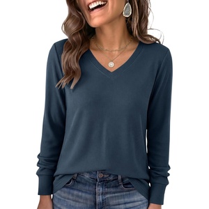 image:imageANRABESS Womens Long Sleeve V Neck Waffle Knit Shirts  Dressy Casual Tunic Tops Soft Comfortable Loose Fit Basic Tees Travel Work Daily Wear Fall Spring Winter BlouseNavy Blue