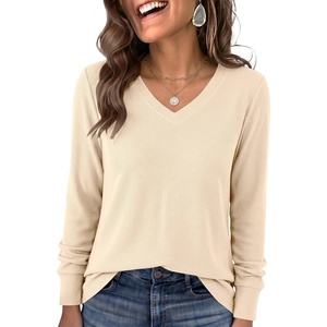 image:imageANRABESS Womens Long Sleeve V Neck Waffle Knit Shirts  Dressy Casual Tunic Tops Soft Comfortable Loose Fit Basic Tees Travel Work Daily Wear Fall Spring Winter BlouseParchment