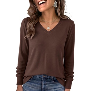 image:imageANRABESS Womens Long Sleeve V Neck Waffle Knit Shirts  Dressy Casual Tunic Tops Soft Comfortable Loose Fit Basic Tees Travel Work Daily Wear Fall Spring Winter BlouseRed Brown