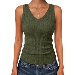 image:imageANRABESS Womens Ribbed Fitted V Neck Tank Tops  Sleeveless ShirtsComfy Soft LightweightBasic Casual Going Out OutfitsTravel Vacation AllDay WearSpring Summer ClothesArmy Green