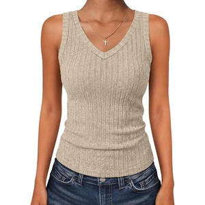 image:imageANRABESS Womens Ribbed Fitted V Neck Tank Tops  Sleeveless ShirtsComfy Soft LightweightBasic Casual Going Out OutfitsTravel Vacation AllDay WearSpring Summer ClothesLight Khaki
