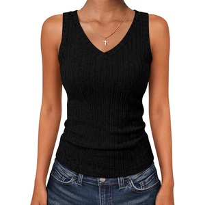 image:imageANRABESS Womens Ribbed Fitted V Neck Tank Tops  Sleeveless ShirtsComfy Soft LightweightBasic Casual Going Out OutfitsTravel Vacation AllDay WearSpring Summer ClothesBlack