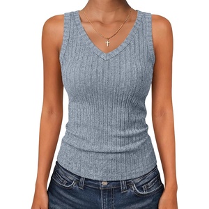 image:imageANRABESS Womens Ribbed Fitted V Neck Tank Tops  Sleeveless ShirtsComfy Soft LightweightBasic Casual Going Out OutfitsTravel Vacation AllDay WearSpring Summer ClothesLight Blue