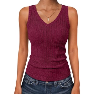 image:imageANRABESS Womens Ribbed Fitted V Neck Tank Tops  Sleeveless ShirtsComfy Soft LightweightBasic Casual Going Out OutfitsTravel Vacation AllDay WearSpring Summer ClothesBurgundy