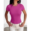 image:imageANRABESS Womens Short Sleeve Crew Neck Bodysuit  Basic Slim Fit Body Suits Soft Stretchy UPF 50 Fabric Summer Single Wear amp Spring Autumn Layering Casual Daily amp VacationHot Pink