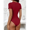 image:imageANRABESS Womens Short Sleeve Crew Neck Bodysuit  Basic Slim Fit Body Suits Soft Stretchy UPF 50 Fabric Summer Single Wear amp Spring Autumn Layering Casual Daily amp VacationRed