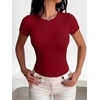 image:imageANRABESS Womens Short Sleeve Crew Neck Bodysuit  Basic Slim Fit Body Suits Soft Stretchy UPF 50 Fabric Summer Single Wear amp Spring Autumn Layering Casual Daily amp VacationRed