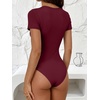 image:imageANRABESS Womens Short Sleeve Crew Neck Bodysuit  Basic Slim Fit Body Suits Soft Stretchy UPF 50 Fabric Summer Single Wear amp Spring Autumn Layering Casual Daily amp VacationWine Red