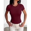 image:imageANRABESS Womens Short Sleeve Crew Neck Bodysuit  Basic Slim Fit Body Suits Soft Stretchy UPF 50 Fabric Summer Single Wear amp Spring Autumn Layering Casual Daily amp VacationWine Red