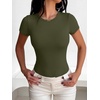 image:imageANRABESS Womens Short Sleeve Crew Neck Bodysuit  Basic Slim Fit Body Suits Soft Stretchy UPF 50 Fabric Summer Single Wear amp Spring Autumn Layering Casual Daily amp VacationArmy Green