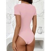 image:imageANRABESS Womens Short Sleeve Crew Neck Bodysuit  Basic Slim Fit Body Suits Soft Stretchy UPF 50 Fabric Summer Single Wear amp Spring Autumn Layering Casual Daily amp VacationLight Pink