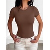 image:imageANRABESS Womens Short Sleeve Crew Neck Bodysuit  Basic Slim Fit Body Suits Soft Stretchy UPF 50 Fabric Summer Single Wear amp Spring Autumn Layering Casual Daily amp VacationBrown