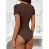image:imageANRABESS Womens Short Sleeve Crew Neck Bodysuit  Basic Slim Fit Body Suits Soft Stretchy UPF 50 Fabric Summer Single Wear amp Spring Autumn Layering Casual Daily amp VacationCoffee