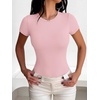 image:imageANRABESS Womens Short Sleeve Crew Neck Bodysuit  Basic Slim Fit Body Suits Soft Stretchy UPF 50 Fabric Summer Single Wear amp Spring Autumn Layering Casual Daily amp VacationLight Pink