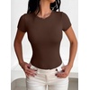 image:imageANRABESS Womens Short Sleeve Crew Neck Bodysuit  Basic Slim Fit Body Suits Soft Stretchy UPF 50 Fabric Summer Single Wear amp Spring Autumn Layering Casual Daily amp VacationCoffee