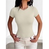 image:imageANRABESS Womens Short Sleeve Crew Neck Bodysuit  Basic Slim Fit Body Suits Soft Stretchy UPF 50 Fabric Summer Single Wear amp Spring Autumn Layering Casual Daily amp VacationBeige