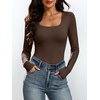 image:imageANRABESS Womens Square Neck Long Sleeve Shirts Double Lined Fall Tops  Soft Comfy Stretchy Fitted Basic Tee Shirts Going Out Work amp Casual BodyHugging Fit Fashion Layering BaseCoffee