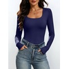 image:imageANRABESS Womens Square Neck Long Sleeve Shirts Double Lined Fall Tops  Soft Comfy Stretchy Fitted Basic Tee Shirts Going Out Work amp Casual BodyHugging Fit Fashion Layering BaseNavy Blue