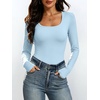 image:imageANRABESS Womens Square Neck Long Sleeve Shirts Double Lined Fall Tops  Soft Comfy Stretchy Fitted Basic Tee Shirts Going Out Work amp Casual BodyHugging Fit Fashion Layering BaseLight Blue