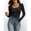 image:imageANRABESS Womens Square Neck Long Sleeve Shirts Double Lined Fall Tops  Soft Comfy Stretchy Fitted Basic Tee Shirts Going Out Work amp Casual BodyHugging Fit Fashion Layering BaseBlack