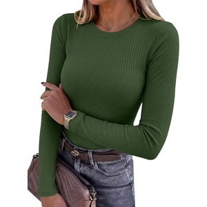 image:imageANRABESS Ribbed Slim Fit Long Sleeve Shirts for Women  Soft Stretchy Basic Crewneck Tops Business Casual amp Work amp Travel Everyday Wear Fall Winter Trendy Layering TeesGreen