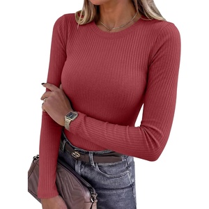 image:imageANRABESS Ribbed Slim Fit Long Sleeve Shirts for Women  Soft Stretchy Basic Crewneck Tops Business Casual amp Work amp Travel Everyday Wear Fall Winter Trendy Layering TeesRed