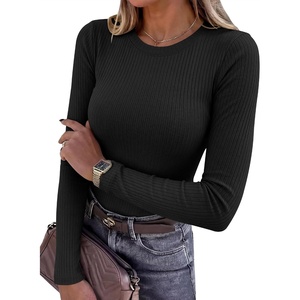 image:imageANRABESS Ribbed Slim Fit Long Sleeve Shirts for Women  Soft Stretchy Basic Crewneck Tops Business Casual amp Work amp Travel Everyday Wear Fall Winter Trendy Layering TeesBlack
