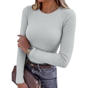 image:imageANRABESS Ribbed Slim Fit Long Sleeve Shirts for Women  Soft Stretchy Basic Crewneck Tops Business Casual amp Work amp Travel Everyday Wear Fall Winter Trendy Layering TeesLight Grey
