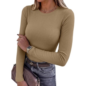 image:imageANRABESS Ribbed Slim Fit Long Sleeve Shirts for Women  Soft Stretchy Basic Crewneck Tops Business Casual amp Work amp Travel Everyday Wear Fall Winter Trendy Layering TeesKhaki