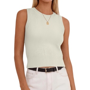image:imageANRABESS Womens Summer Sleeveless Cropped Sweater Tank Tops  Crew Neck Soft Wool Blend Comfy Business Casual WorkGoing Out Travel VacationFall Spring LayersWhite