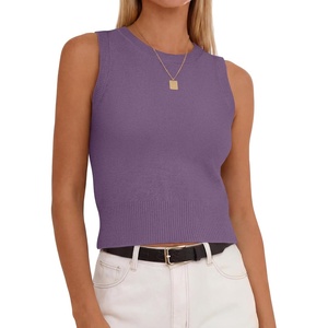 image:imageANRABESS Womens Summer Sleeveless Cropped Sweater Tank Tops  Crew Neck Soft Wool Blend Comfy Business Casual WorkGoing Out Travel VacationFall Spring LayersGrey Purple