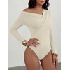 image:imageANRABESS Womens Off Shoulder Long Sleeve Bodysuits  Business Casual Body Suit Asymmetrical Neck Top Going Out Cute Work Date Night Shirts Soft Knit Stretchy Fall ClothesBeige