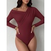 image:imageANRABESS Womens Off Shoulder Long Sleeve Bodysuits  Business Casual Body Suit Asymmetrical Neck Top Going Out Cute Work Date Night Shirts Soft Knit Stretchy Fall ClothesWine Red