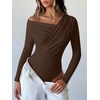 image:imageANRABESS Womens Off Shoulder Long Sleeve Bodysuits  Business Casual Body Suit Asymmetrical Neck Top Going Out Cute Work Date Night Shirts Soft Knit Stretchy Fall ClothesCoffee