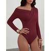 image:imageANRABESS Womens Off Shoulder Long Sleeve Bodysuits  Business Casual Body Suit Asymmetrical Neck Top Going Out Cute Work Date Night Shirts Soft Knit Stretchy Fall ClothesWine Red