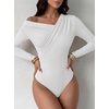 image:imageANRABESS Womens Off Shoulder Long Sleeve Bodysuits  Business Casual Body Suit Asymmetrical Neck Top Going Out Cute Work Date Night Shirts Soft Knit Stretchy Fall ClothesWhite