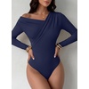 image:imageANRABESS Womens Off Shoulder Long Sleeve Bodysuits  Business Casual Body Suit Asymmetrical Neck Top Going Out Cute Work Date Night Shirts Soft Knit Stretchy Fall ClothesNavy Blue