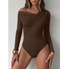image:imageANRABESS Womens Off Shoulder Long Sleeve Bodysuits  Business Casual Body Suit Asymmetrical Neck Top Going Out Cute Work Date Night Shirts Soft Knit Stretchy Fall ClothesCoffee