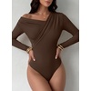 image:imageANRABESS Womens Off Shoulder Long Sleeve Bodysuits  Business Casual Body Suit Asymmetrical Neck Top Going Out Cute Work Date Night Shirts Soft Knit Stretchy Fall ClothesCoffee