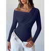 image:imageANRABESS Womens Off Shoulder Long Sleeve Bodysuits  Business Casual Body Suit Asymmetrical Neck Top Going Out Cute Work Date Night Shirts Soft Knit Stretchy Fall ClothesNavy Blue